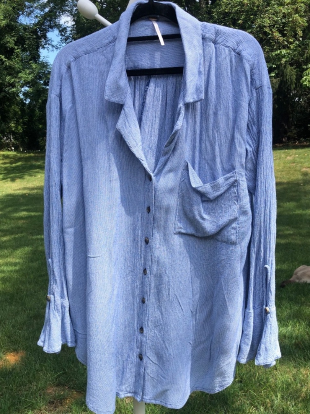 Free People Hidden Valley Button Down Blue/White Oversized S/M